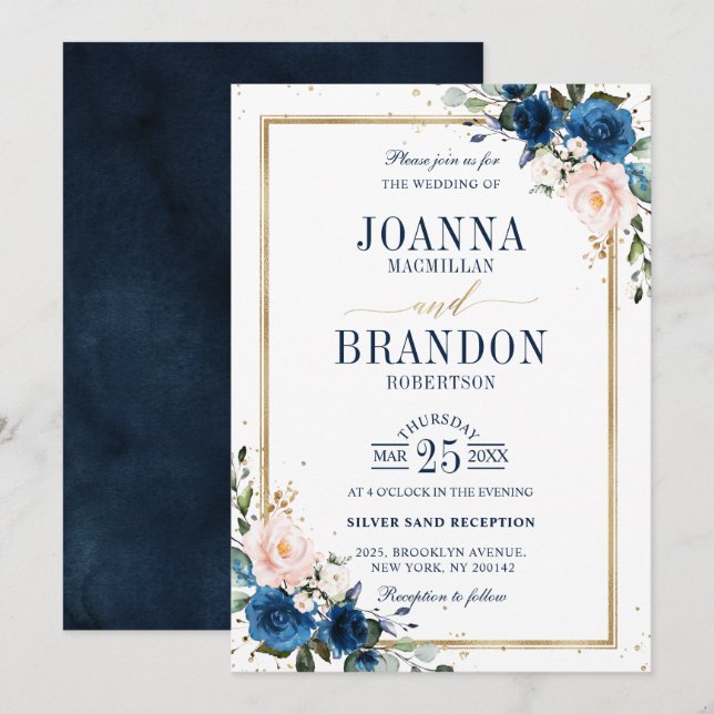 Invitación Boda Geométrico de Boho rosa rosa azul de la Marin (Anverso / Reverso)