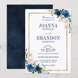 Invitación Boda Geométrico de Boho rosa rosa azul de la Marin