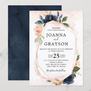 Invitación Boda Geométrico de Boho rosa rosa azul de la Marin