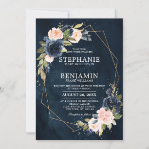 Invitación Boda Geométrico de Boho rosa rosa azul de la Marin