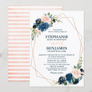 Invitación Boda Geométrico de Boho rosa rosa azul de la Marin