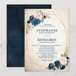 Invitación Boda Geométrico de Boho rosa rosa azul de la Marin