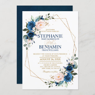 Invitación Boda Geométrico de Boho rosa rosa azul de la Marin