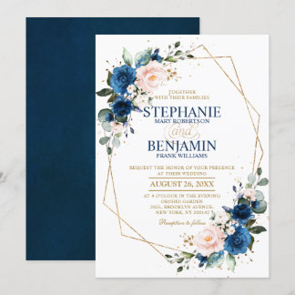 Invitación Boda Geométrico de Boho rosa rosa azul de la Marin