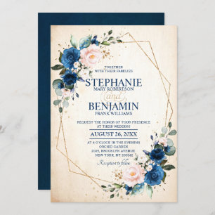 Invitación Boda Geométrico de Boho rosa rosa azul de la Marin