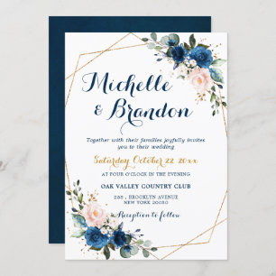 Invitación Boda Geométrico de Boho rosa rosa azul de la Marin