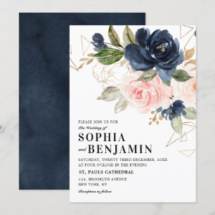 Invitación Boda Geométrico de Boho rosa rosa azul de la Marin