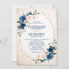 Invitación Boda Geométrico de Boho rosa rosa azul de la Marin