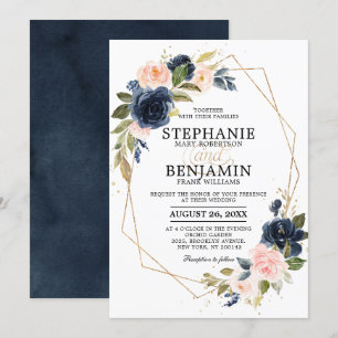 Invitación Boda Geométrico de Boho rosa rosa azul de la Marin