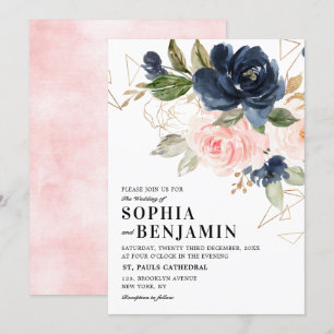 Invitación Boda Geométrico de Boho rosa rosa azul de la Marin
