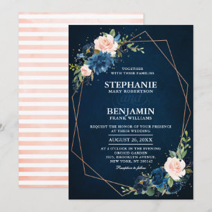 Invitación Boda Geométrico de Boho rosa rosa azul de la Marin