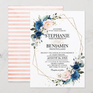 Invitación Boda Geométrico de Boho rosa rosa azul de la Marin