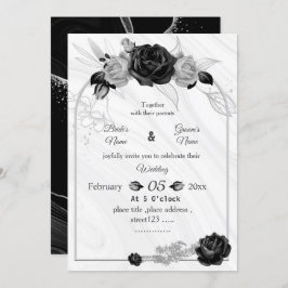 Invitación boda geométrico de color gris plateado y negro