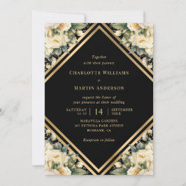 Invitación Boda Geométrico De Confetti De Oro Negro De Marfil