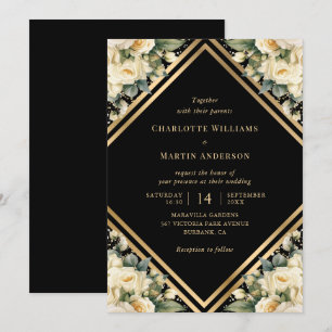 Invitación Boda Geométrico De Confetti De Oro Negro De Marfil