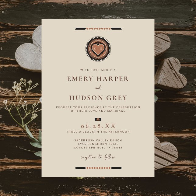 Invitación Boda Geométrico de Cowboy Saperarts (western wedding invitation cowboy southwest desert native tribal geometric brown earthy beige sandy)