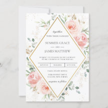 Boda Geométrico de Diamantes de Oro Floral Rosa Ru