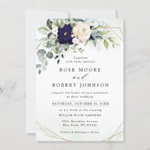 Invitación Boda geométrico de energía floral Rubor de Marina