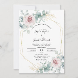 Invitación Boda geométrico de eucaliptos florales rosados de 