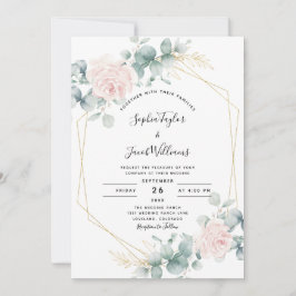 Invitación Boda geométrico de eucaliptos florales rosados de