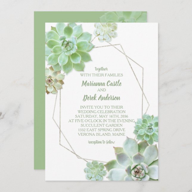 Invitación Boda geométrico de Éxitos Verdes (Anverso / Reverso)