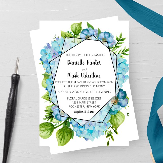 Invitación Boda Geométrico de Flor de Hidrangea Azul (Subido por el creador)