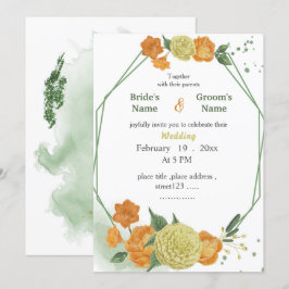 Invitación boda geométrico de flores amarillas y naranjas