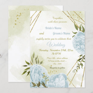 Invitación boda geométrico de flores azul bonito