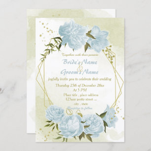 Invitación boda geométrico de flores azul bonito