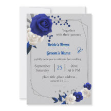 boda geométrico de flores blancas azules reales