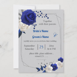 Invitación boda geométrico de flores blancas azules reales