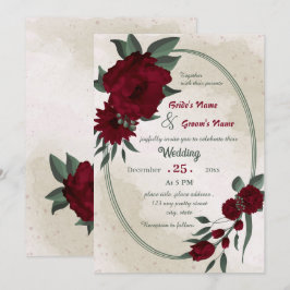 Invitación Boda geométrico de flores de Borgoña