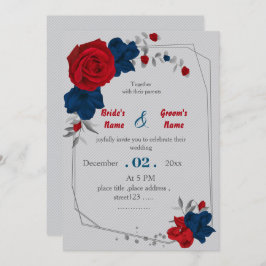 Invitación boda geométrico de flores rojas y marinas