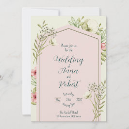 Invitación Boda Geométrico De Flores Silvestres Blancas Y Ver