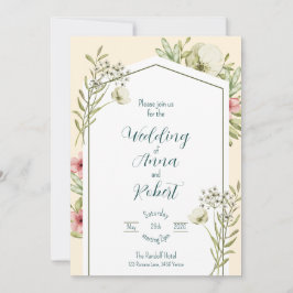 Invitación Boda Geométrico De Flores Silvestres Verdes Y Blan