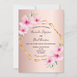 Invitación boda geométrico de floros rosados de oro Rosa