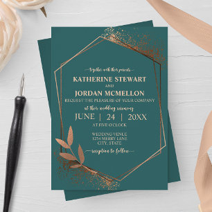 Invitación Boda geométrico de hojas de aguijón y bronce