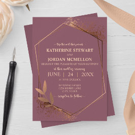 Invitación Boda geométrico de hojas de malva y bronce
