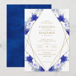Invitación Boda geométrico de la Marina Blue Purple Gold Lett