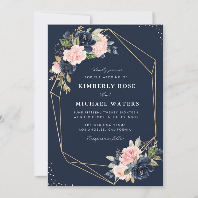 Invitación Boda geométrico de la Marina Floral y la acuarela  (Anverso)