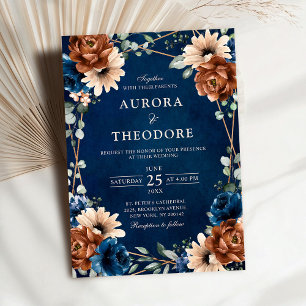 Invitación Boda geométrico de la vegetación azul de la Marina