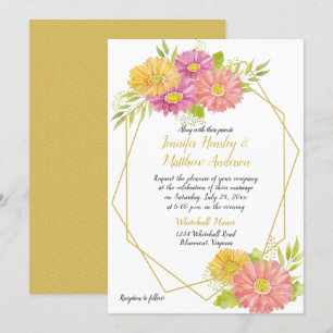 Invitación Boda geométrico de las daisies de gerbera rosa y a
