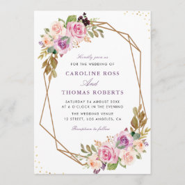 Invitación boda geométrico de lavanda púrpura y rubor