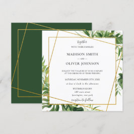 Invitación Boda Geométrico de Leafy Gold para la vegetación t