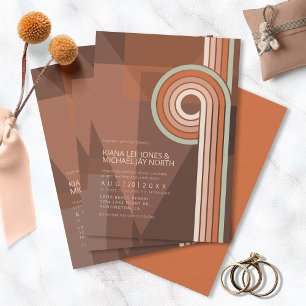Invitación Boda geométrico de líneas refinadas Terra Cotta ID
