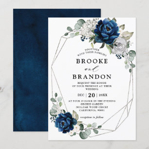Invitación Boda geométrico de marfil blanco de plata marina