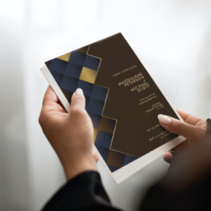 Invitación Boda Geométrico de Marrón y Oro
