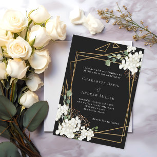 Invitación Boda geométrico de oro de florines blancos negros