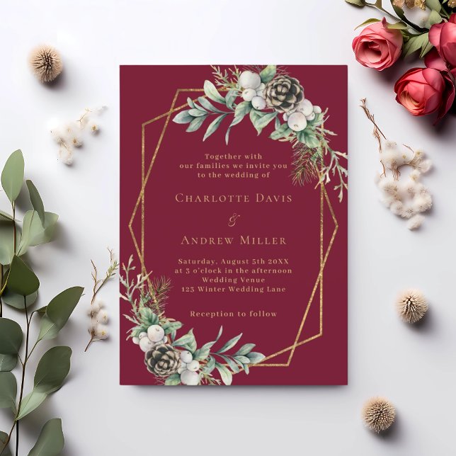Invitación Boda geométrico de oro de la vegetación de pino de (Subido por el creador)
