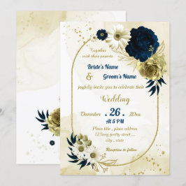 Invitación Boda geométrico de oro de marfil azul marino